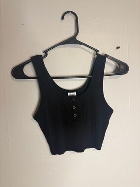 No Boundaries Black Ribbed Henley Crop Tank